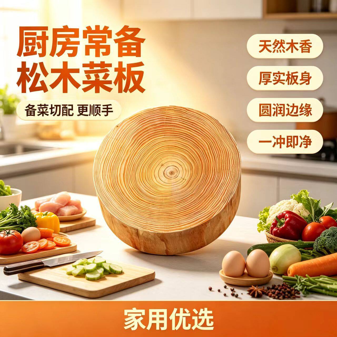 砍骨头专用菜板松木切菜板菜板家用厨房圆墩加厚砧板实木专用菜墩