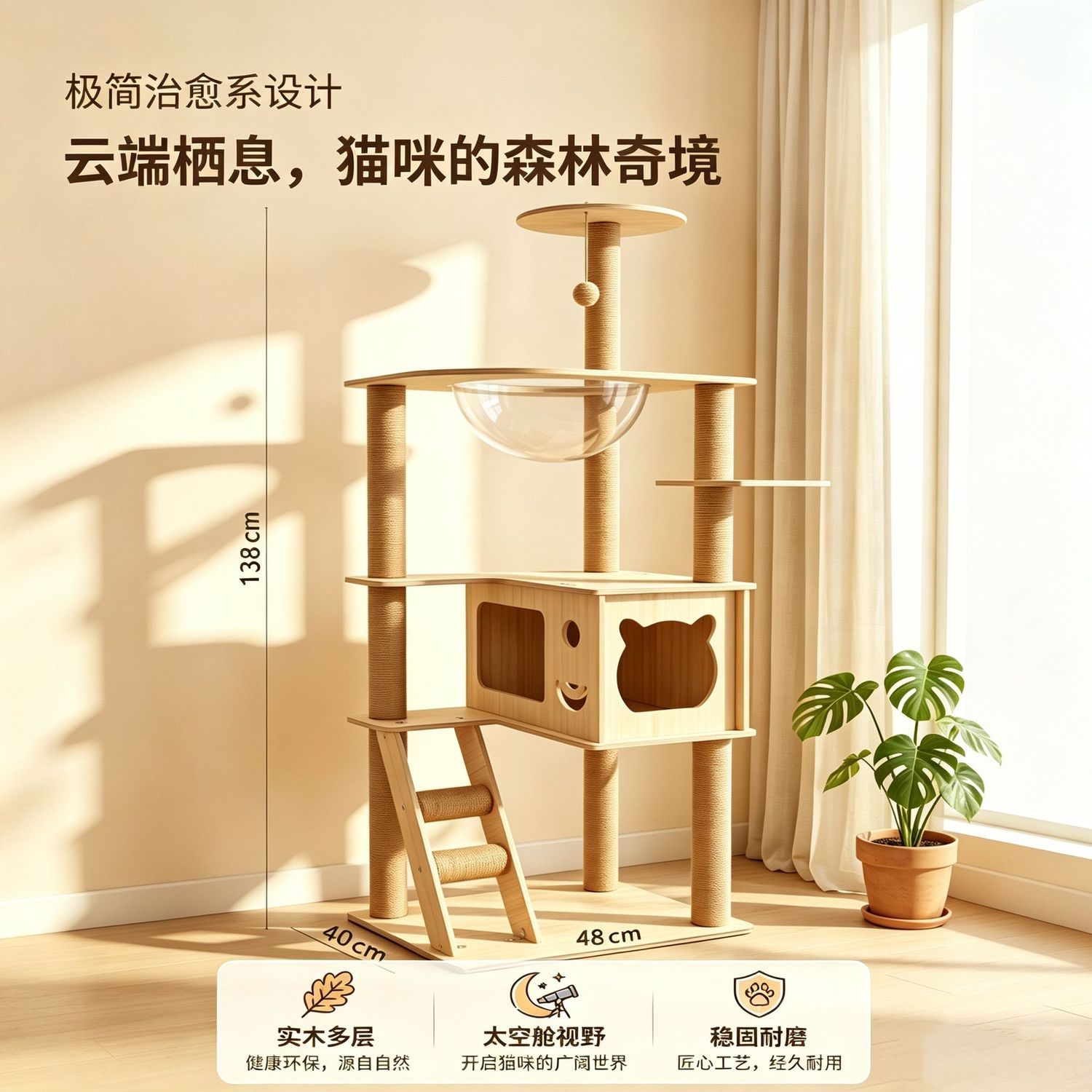 纯实木猫爬架太空舱小户