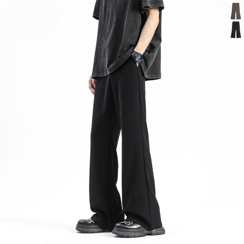 夏季黑色微喇叭西裤男vibe高级感冰丝宽松垂坠感直筒休闲裤