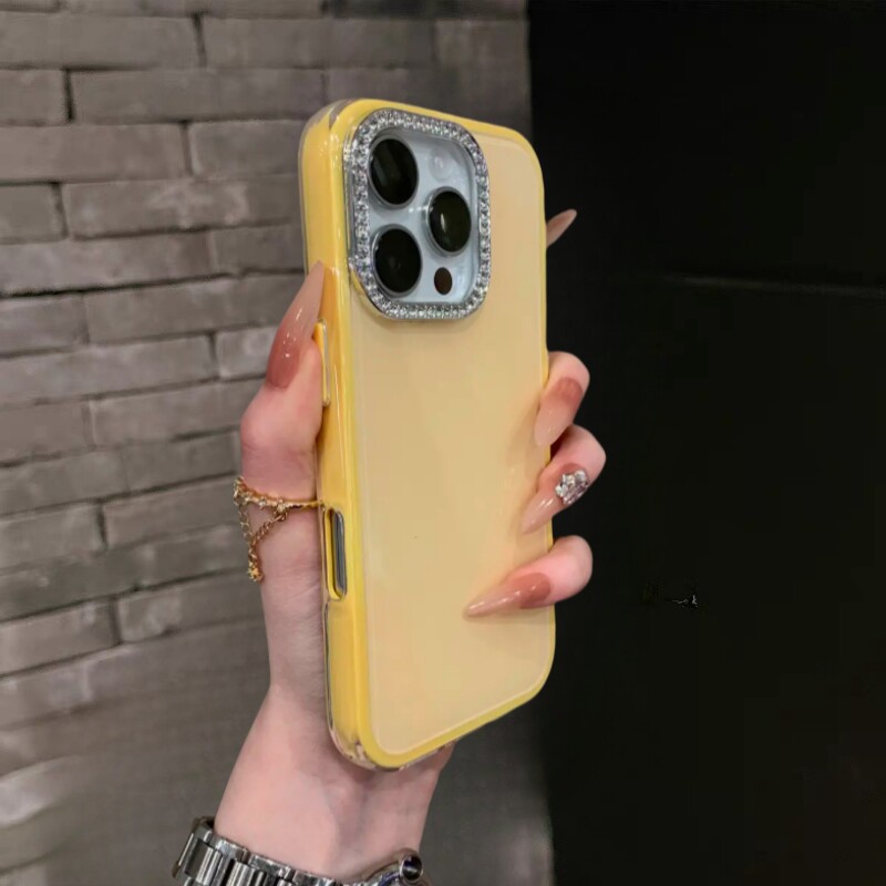 ins风高颜值闪粉钻带镜头膜适用苹果16手机壳16e新款糖果色iphone15promax网红14pro全包13保护套12女11防摔