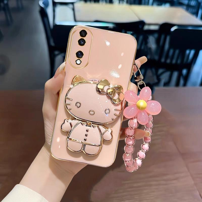 荣耀90手机壳可爱猫咪补妆镜支架