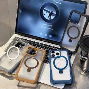 适用苹果16e手机壳一体磁吸支架iphone14四角防摔15promax全包超薄13pro新款透明iph12赠同款镜头膜大孔硬套