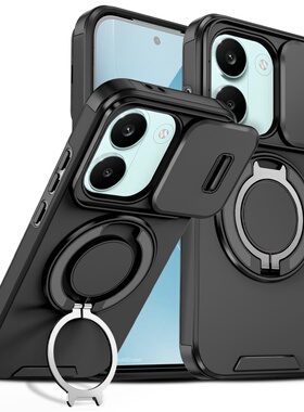 滑盖镜头推窗适用红米turbo5max手机壳note14pro磁吸指环k90promax防指纹k80pro防摔旋转一体支架壳15proplus