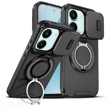 滑盖镜头推窗适用红米turbo5max手机壳note14pro磁吸指环k90promax防指纹k80pro防摔旋转一体支架壳15proplus
