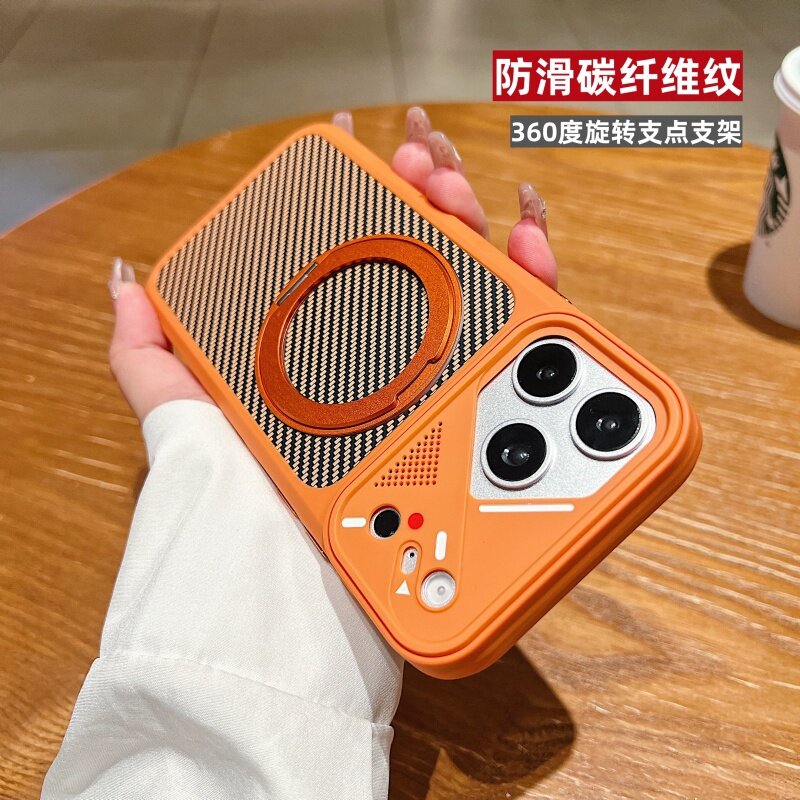 360度旋转支架适用苹果iPhone17promax手机壳16pro大孔15防指纹14撞色肤感13全包防摔保护套12磨砂11简约外壳