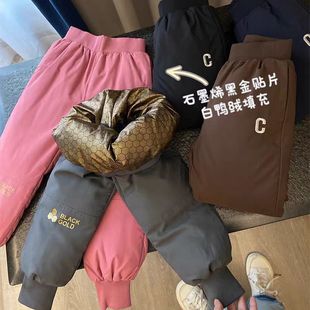东北零下40度儿童黑金羽绒裤男童冬保暖裤女童哈尔滨漠河防寒长裤