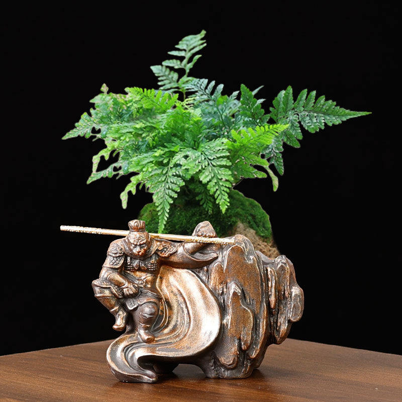 仿石头古典迎客松造景盆室内家用办公桌面摆件微景观装饰个性花盆