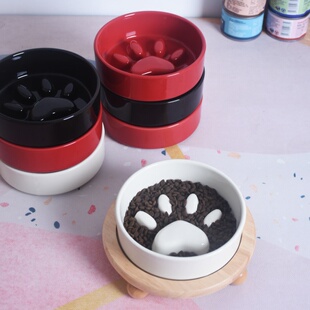 狗狗碗慢吃碗陶瓷猫咪慢食碗碗木架增高大口径防打翻保护颈椎