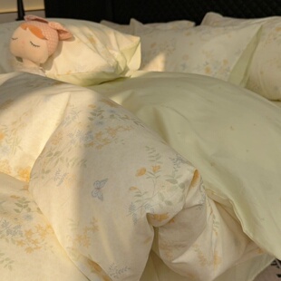 2026新INS风小清新AB版纯棉全棉40支卡通花卉四件套被套床单床品4