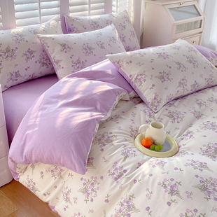 2025新款少女心紫色小碎花床上四件套纯棉全棉三件套被套床单床笠