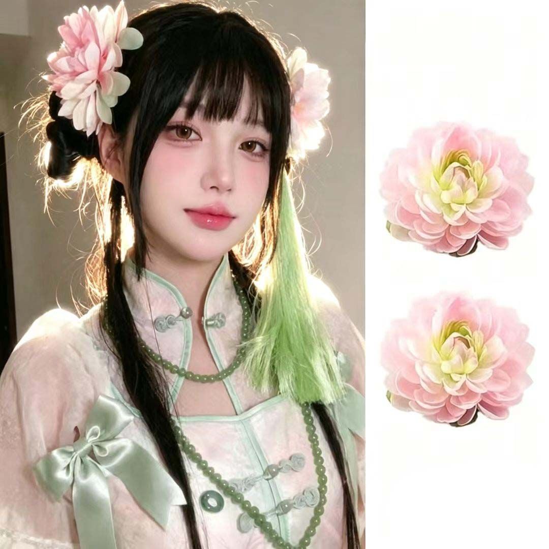 中华娘头饰中华厨娘粉色莲花侧边夹新中式古风汉服头花超仙纯欲发