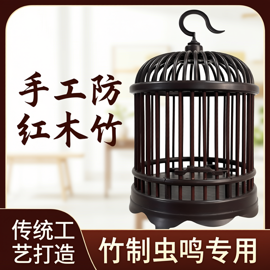 新款蝈蝈蛐蛐笼子手工防红木竹制蝈蝈精品笼鸣塑料虫鸣鸣虫圆顶