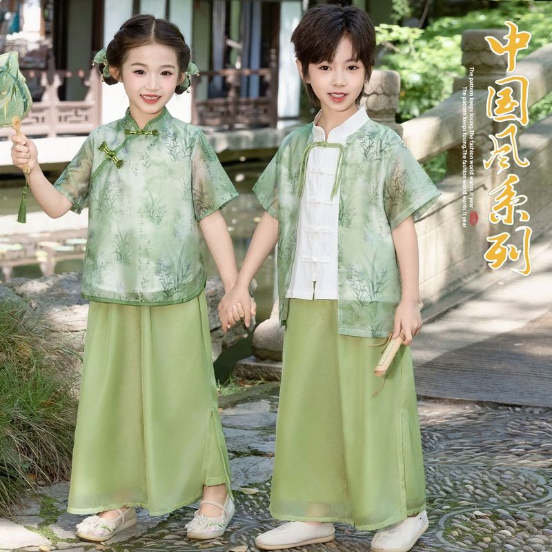 儿童汉服夏季中国风中秋幼儿园舞蹈演出服男女童新中式国学服唐装