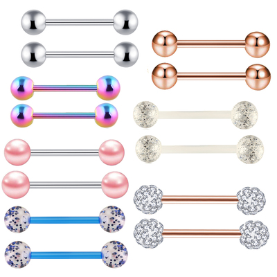 JUNOWPY 14G Tongue Rings Nipple Straight Barbells Ear Bar