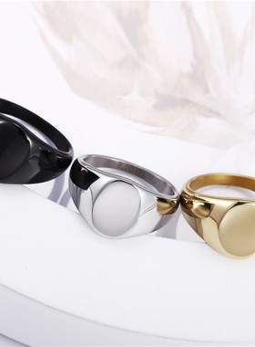 Custom laser engrave Logo Name Rings Oval Width Signet Ring