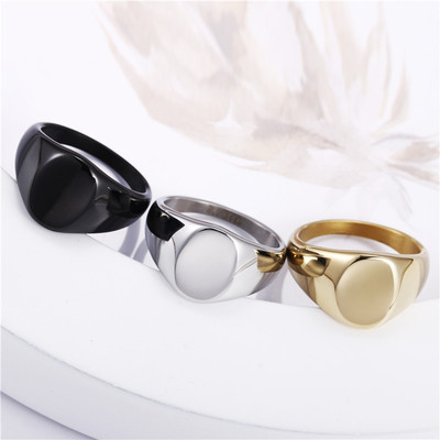 Custom laser engrave Logo Name Rings Oval Width Signet Ring