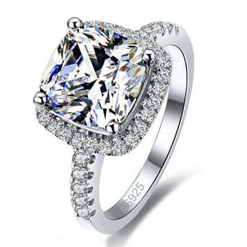 Simple Women Crystal 925 Sterling Silver Rings For Wedding