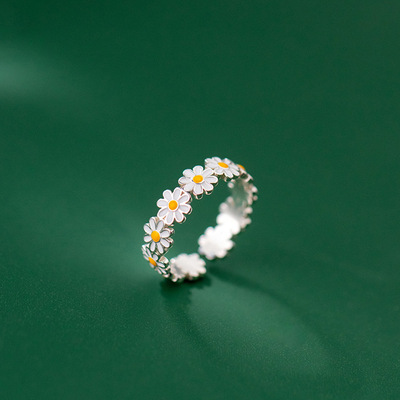 S925 silver small daisy ring forest small fresh summer white
