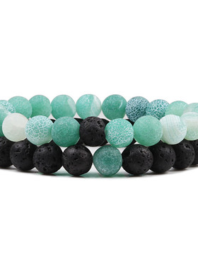 Couple Bracelet Natural 8MM Black Lava Weathered Stone Wome