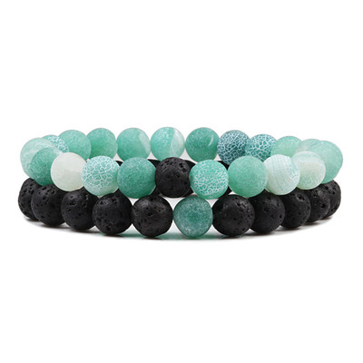 Couple Bracelet Natural 8MM Black Lava Weathered Stone Wome