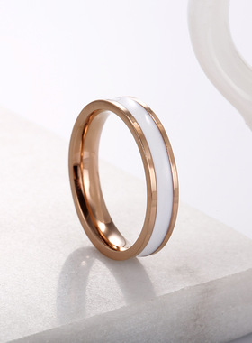 4mm stainless steel fashion ring rose gold black and white