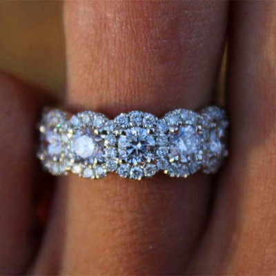 Luxury Female Big Crystal Round Engagement Ring Cute 925 Si