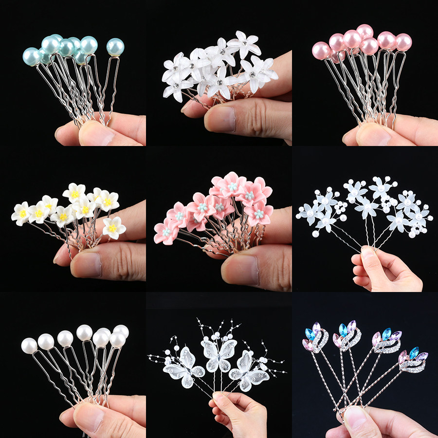 Luxury Girl 6PCS Wedding Bridal Pearl Hair Pins Flower Cry