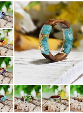 2019 Hot Sale Handmade Wood Resin Ring Dried Flowers Plants