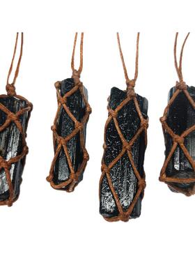 1 Pcs Natural Black Tourmaline Retro Raw Gemstone Pendant