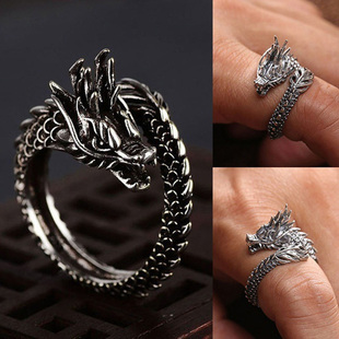 Adjustable Vintage Punk Dragon Ring Men Chunky Copper Alloy