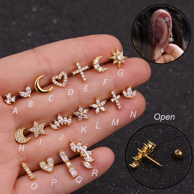 1Pc Zircon Stone Ear Piercing Tragus Ring 1.2*6mm 16G Earri