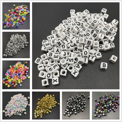 100pcs 6mm Mix Letter Beads Square Alphabet Beads Acrylic B