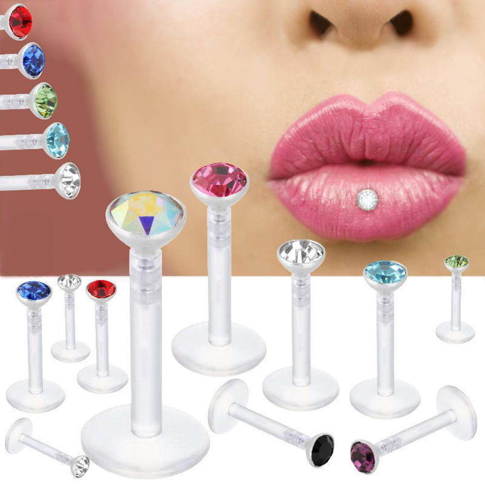 Lot of 14pcs Bioplast Flexible Labret Stud Lip Piercing Rin
