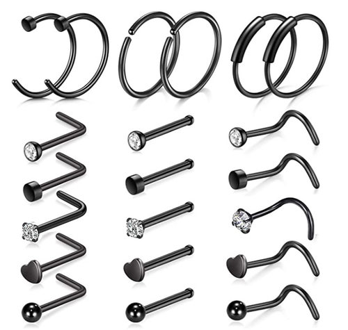 2021 6pcs/lot Stainless Steel Nose Piercing CZ Crystal Heart