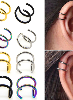 2PCS Clip On Wrap Earring Tragus Stainless Steel 2 Rings