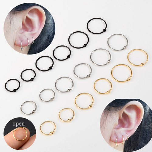 3 pair/1 lot Stainless Steel Ball Black Hoop Earrings Circle