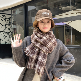 韩版银线格子围巾女韩系加厚百搭学生披肩保暖防寒软糯围脖秋冬季