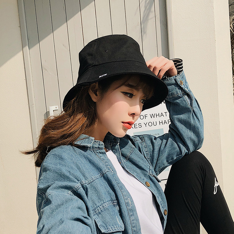 大檐渔夫帽复古春夏季遮阳平顶盆帽百搭休闲街头嘻哈帽黑色帽子女