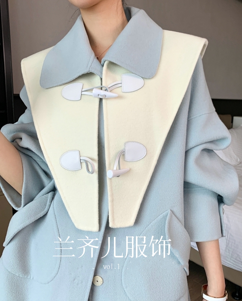 新款秋冬款羊绒呢披肩牛角扣气质假领子披肩领装饰外搭领呢子斗篷