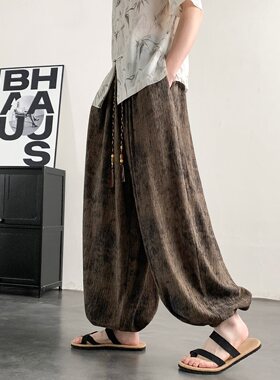 超大码8XL中国风高级感纹路九分裤男阔腿灯笼束脚裤-P68控88