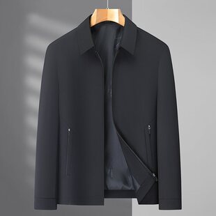 夹克男中老年男翻领夹克干部商务休闲纯色茄克衫外套爸爸装上衣