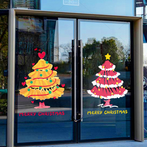 圣诞节贴纸静电贴氛围布置写字楼店铺圣诞装饰品玻璃贴纸ins门贴