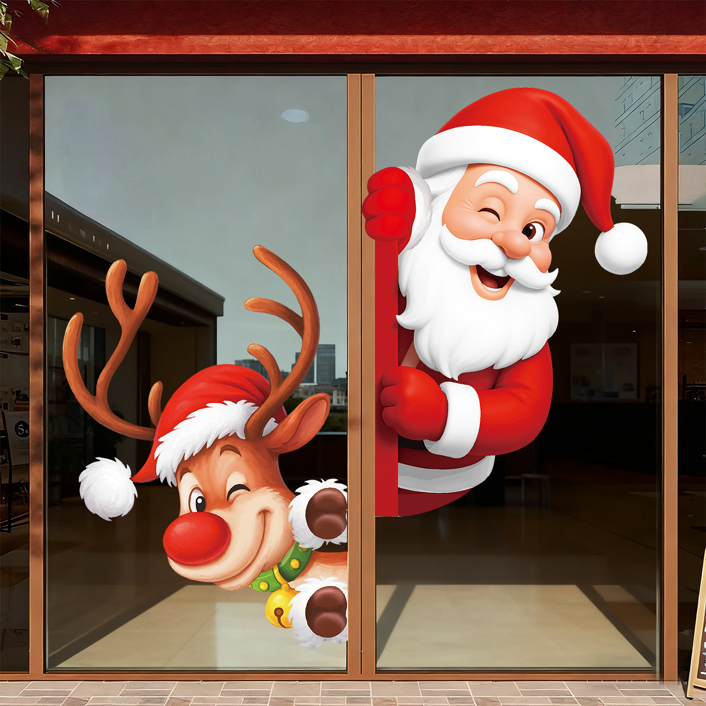 圣诞节装饰窗花立体感圣诞老人麋鹿商场橱窗玻璃门贴布置静电贴纸
