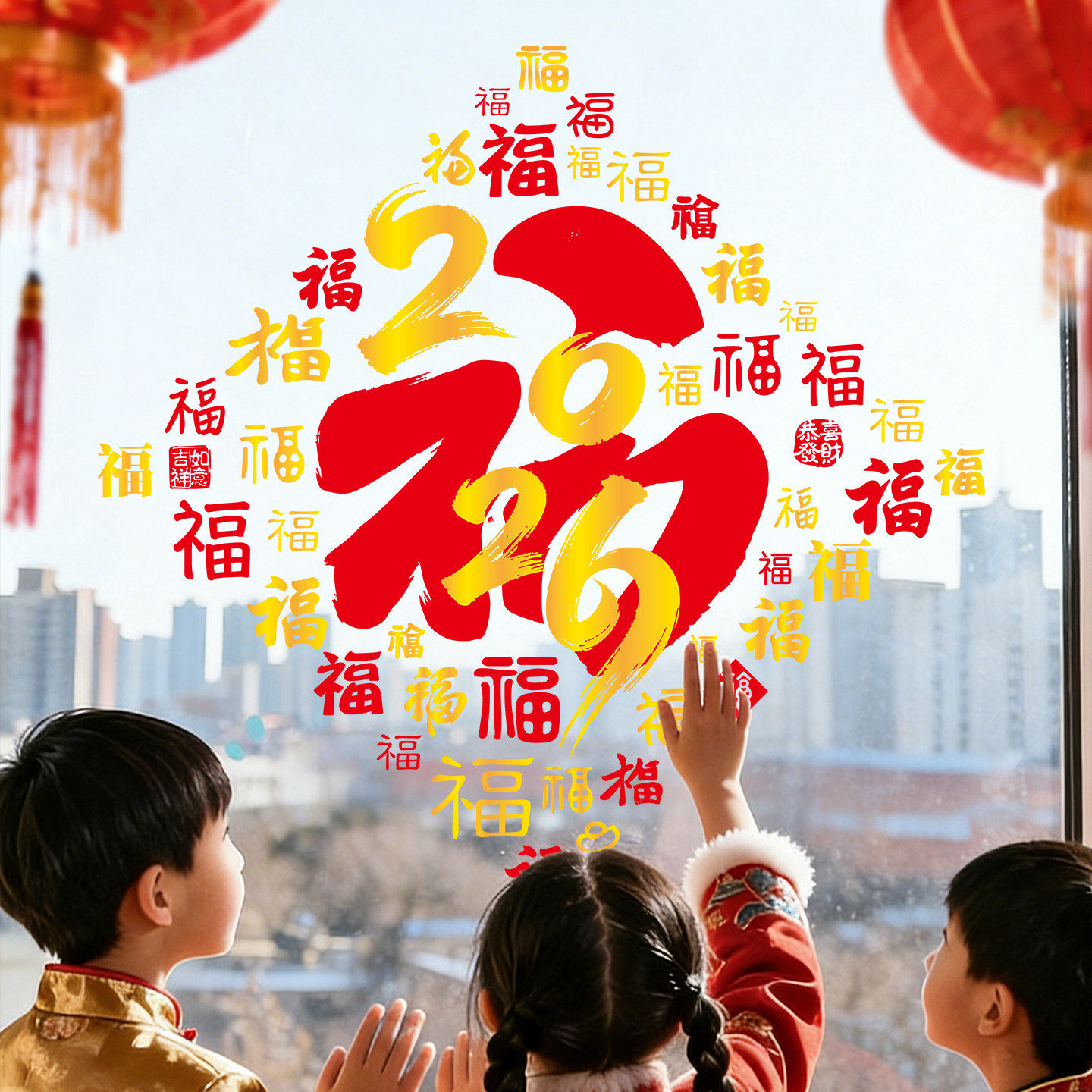 2026新款福字窗贴乔迁新年百福字新中式窗花店铺大橱窗玻璃静电贴,家居饰品,软装墙贴,淘宝优惠券,粉丝福利购,淘宝优惠卷