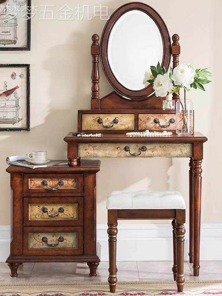 欧式复古收纳彩绘床头柜简约梳妆台凳子卧室小户型化妆品桌带镜子