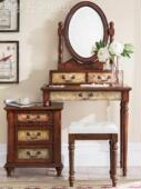 欧式 复古收纳彩绘床头柜简约梳妆台凳子卧室小户型化妆品桌带镜子