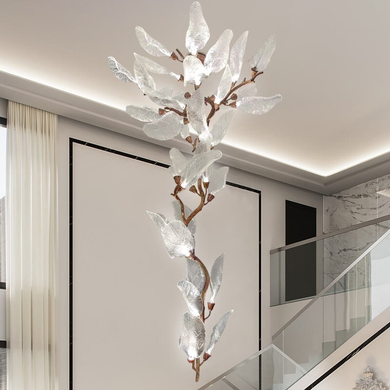 轻奢别墅客厅大吊灯挑高复式楼跃层中空设计师现代大气艺术楼梯灯