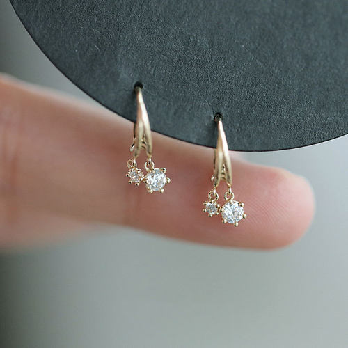 925 Silver Needle Shiny Crystal Earrings for Women Cute