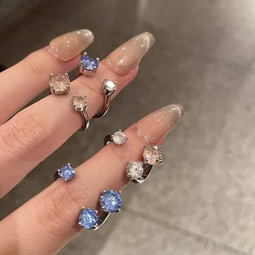 Shiny Crystal Open Rings for Women Sweet Cute Silver Color