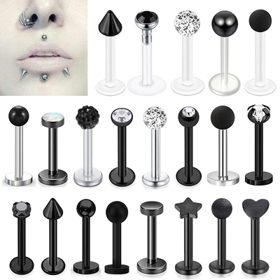 2023 16G Stainless Steel Lip Labret Piercing Crystal Ball
